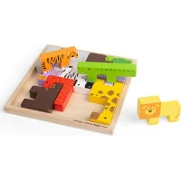 Bigjigs Toys Dřevěné kostky puzzle se zvířátky safari