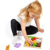 Bigjigs Toys Dřevěné kostky puzzle se zvířátky safari