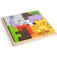 Bigjigs Toys Dřevěné kostky puzzle se zvířátky safari