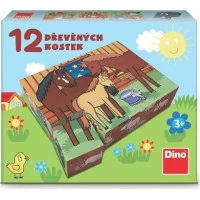 Dino Dřevěné kostky Domácí zvířátka 12 ks
