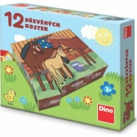 Dino Dřevěné kostky Domácí zvířátka 12 ks