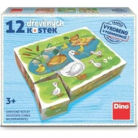 Dino Dřevěné obrázkové kostky Na farmě 12 kostek