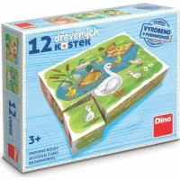 Dino Dřevěné obrázkové kostky Na farmě 12 kostek