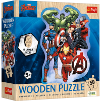TREFL Dřevěné obrysové puzzle Avengers a jejich dobrodružství 50 dílků