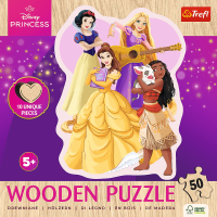 TREFL Dřevěné obrysové puzzle Disney: Krásné princezny 50 dílků