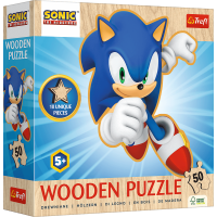 TREFL Dřevěné obrysové puzzle Sonic: Veselý Sonic 50 dílků