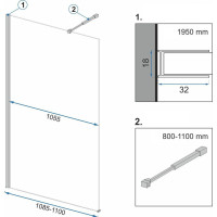 Koupelnová pevná zástěna Rea AERO Ombre 110 cm - černá - černé sklo