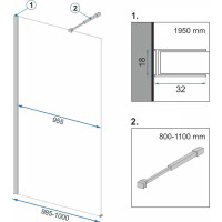 Koupelnová pevná zástěna Rea AERO Ombre 100 cm - černá - černé sklo