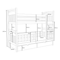 Dětská patrová postel z masivu borovice ADAM se šuplíky - 200x90 cm - PŘÍRODNÍ BOROVICE