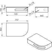 Sapho PULSE rohový stolek s umyvadlem 755x455mm, levý, nerez mat BM750-0101-01