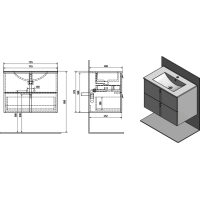 Sapho MITRA umyvadlová skříňka s umyvadlem 150x55x46 cm, bordó 2XMT0731601-150