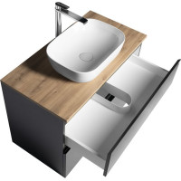 Aqualine ALTAIR skříňka s deskou 87, 5 cm, černá mat/dub emporio AI690-01
