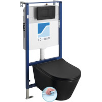 Závěsné WC AVVA Rimless s podomítkovou nádržkou a tlačítkem Schwab, černá mat 100314-110-SET5