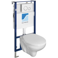 Závěsné WC TAURUS s podomítkovou nádržkou a tlačítkem Schwab, bílá LC1582-SET5