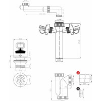 Bruckner Dřezový sifon šetřící místo, 2x odbočka, nerez výpust se zátkou, 6/4", DN40, bílá 155.124.0