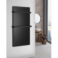 Sapho ENIS koupelnový sálavý topný panel 600W, 590x1200 mm, držáky ručníků, IP44, černá mat RH600B-2
