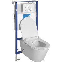 Závěsné WC AVVA CLEANWASH , integr. baterie a bidet. sprška s podomítkovou nádržkou a tlačítkem Schwab, bílá 100315-SET5