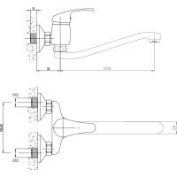 Aqualine AQUALINE 35 nástěnná baterie, rozteč 100mm, ramínko ploché zvýšené, chrom 52032
