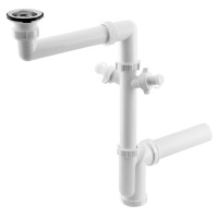 Bruckner Dřezový sifon šetřící místo, 2x odbočka, nerez výpust se zátkou, 6/4", DN40, bílá 155.124.0