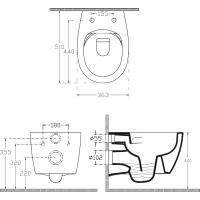 Závěsné WC SENTIMENTI Rimless s podomítkovou nádržkou a tlačítkem Schwab, bílá 10AR02010SV-SET5
