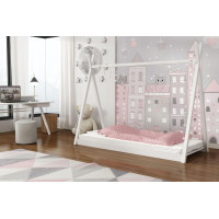 Dětská domečková Montessori týpí postel z masivu borovice OLA - 200x90 cm - BÍLÁ