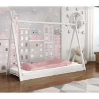 Dětská domečková Montessori týpí postel z masivu borovice OLA - 200x90 cm - BÍLÁ