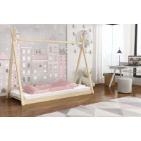 Dětská domečková Montessori týpí postel z masivu borovice OLA - 200x90 cm - PŘÍRODNÍ BOROVICE