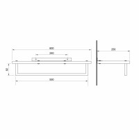 Sapho SKA polička na ručníky s hrazdou 600x250mm, dub/černá mat SKA385B