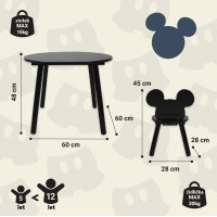 Dětský stoleček se 2 židličkami Mickey Mouse - černý