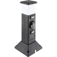 Solight zahradní sloupek IP44 s LED osvětlením, plast, 2 zásuvky, hranol, černý