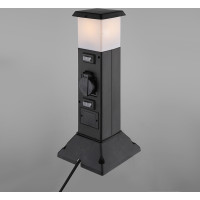 Solight zahradní sloupek IP44 s LED osvětlením, plast, 2 zásuvky, hranol, černý