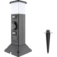 Solight zahradní sloupek IP44 s LED osvětlením, plast, 2 zásuvky, hranol, černý
