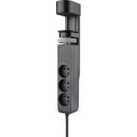 Solight 3z + USB A+C přenosné stolní zásuvky, 2m, černá, USB rychlonabíječka 20W PD