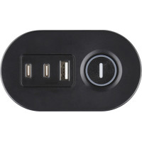 Solight 3z + USB A+C přenosné stolní zásuvky, 2m, černá, USB rychlonabíječka 20W PD