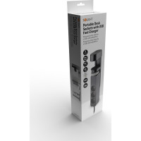 Solight 3z + USB A+C přenosné stolní zásuvky, 2m, černá, USB rychlonabíječka 20W PD