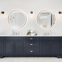 Kulaté zrcadlo COPPER 70 cm s LED podsvícením a měděným okrajem