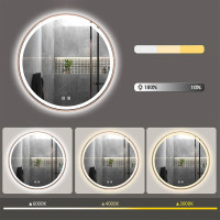 Kulaté zrcadlo COPPER 60 cm s LED podsvícením a měděným okrajem