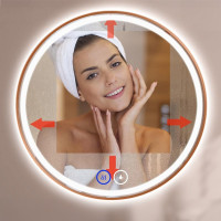 Kulaté zrcadlo COPPER 90 cm s LED podsvícením a měděným okrajem