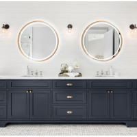 Kulaté zrcadlo COPPER 90 cm s LED podsvícením a měděným okrajem