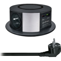 Solight 3z + USB A+C 20W PD, Wireless 10W, výsuvný blok zásuvek, 2m, černý