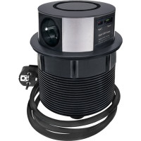 Solight 3z + USB A+C 20W PD, Wireless 10W, výsuvný blok zásuvek, 2m, černý