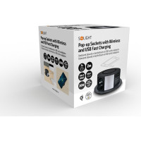 Solight 3z + USB A+C 20W PD, Wireless 10W, výsuvný blok zásuvek, 2m, černý