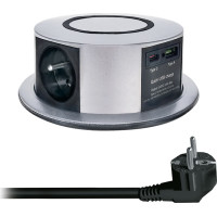 Solight 3z + USB A+C 20W PD, Wireless 10W, výsuvný blok zásuvek, 2m, stříbrný