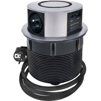 Solight 3z + USB A+C 20W PD, Wireless 10W, výsuvný blok zásuvek, 2m, stříbrný