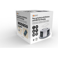 Solight 3z + USB A+C 20W PD, Wireless 10W, výsuvný blok zásuvek, 2m, stříbrný