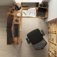 Rohový loftový psací stůl BRAGA RUSTIC - stařený dub/černý