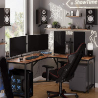 Rohový loftový psací stůl BRAGA RUSTIC - stařený dub/černý