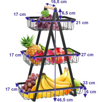 Kovový košík na ovoce PULOS - 3patrový - černý