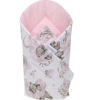 Oboustranné hnízdečko (kokon) pro miminko - BABYMAM PREMIUM set 7v1 - Medvíďata se světle růžovou minky
