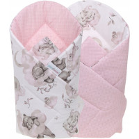 Oboustranné hnízdečko (kokon) pro miminko - BABYMAM PREMIUM set 7v1 - Medvíďata se světle růžovou minky
